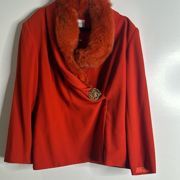 Lily &taylor burned orange blazer with fur collar size 22